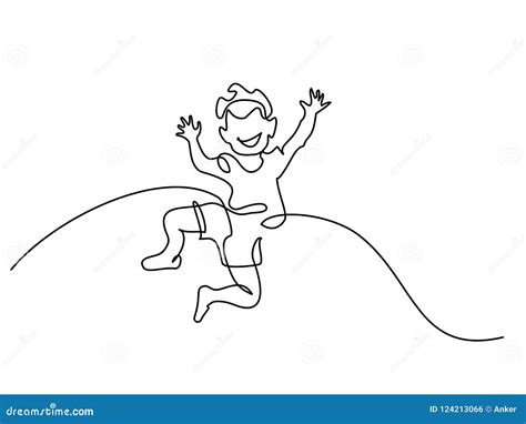 Continuous One Line Drawing Happy Boy Jumping Stock Vector