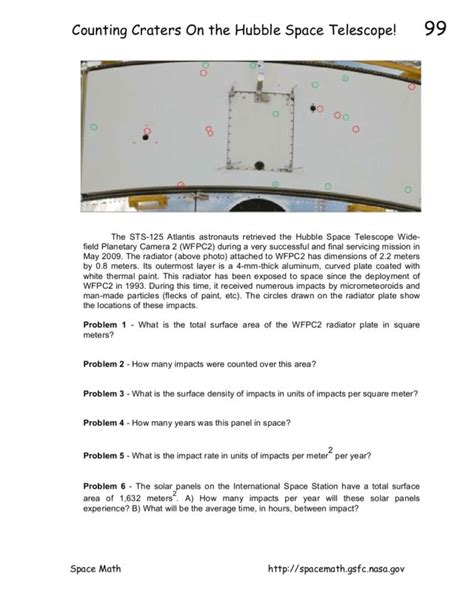 Counting Craters On The Hubble Space Telescope Worksheet For 8th