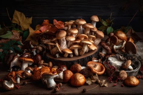 Premium AI Image | Wild Edible Forest Mushrooms for Rustic Autumn Cuisine