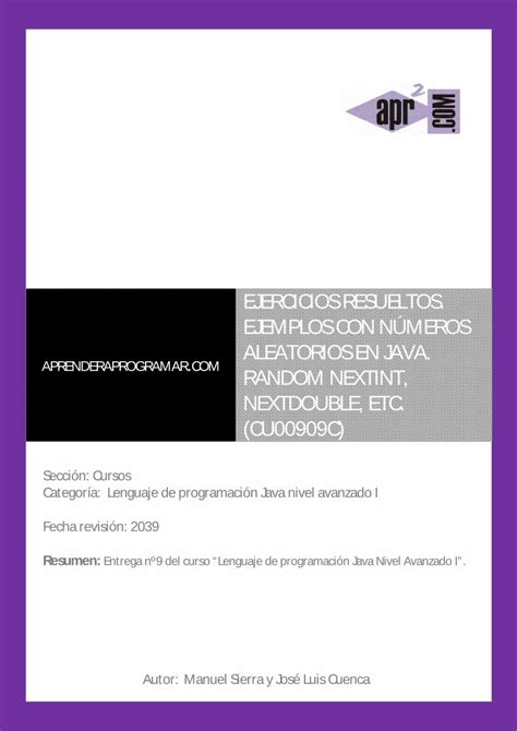 PDF EJERCICIOS RESUELTOS EJEMPLOS CON NÚMEROS ALEATORIOS EN JAVA