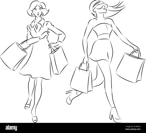 Ilustraci N Vectorial De La Mujer Con Bolsas De Compras En L Nea En