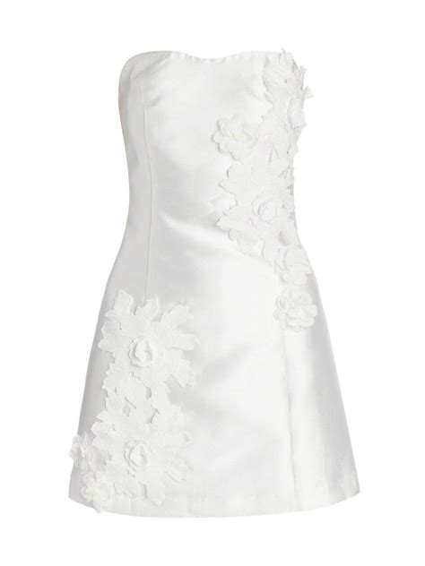 Elliatt Walter Floral Applique Satin Minidress In Ivory Off