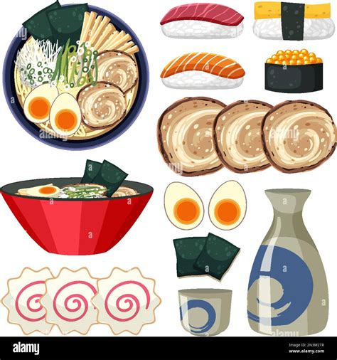 Set Of Ingredients For Ramen Illustration Stock Vector Image And Art Alamy