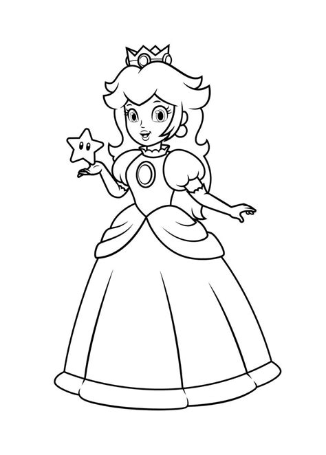 Princesa Peach Con Estrella Para Colorear Imprimir E Dibujar