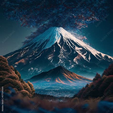 Mount Fuji volcano at Japan, generative AI art Stock Illustration | Adobe Stock