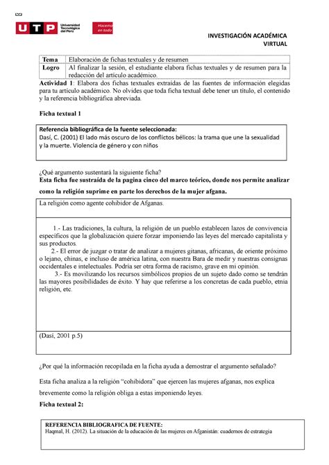 S9 Tarea Fichas textuales y de resumen 1 Química UAP Studocu