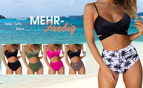 Umipubo Bikini Damen High Waist Push Up Badeanzug Verstellbar