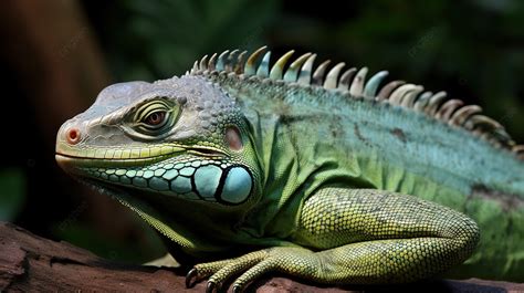 Iguana Di Kebun Binatang Memiliki Warna Hijau Dan Biru Yang Bagus