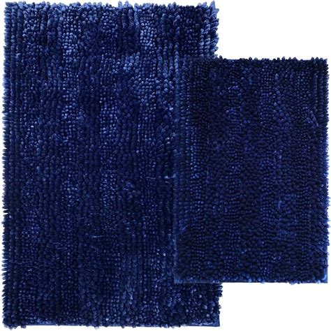 Civkor Bath Mats For Bathroom Navy Blue Bathroom Rugs Set Of 2 Pieces Shiny With