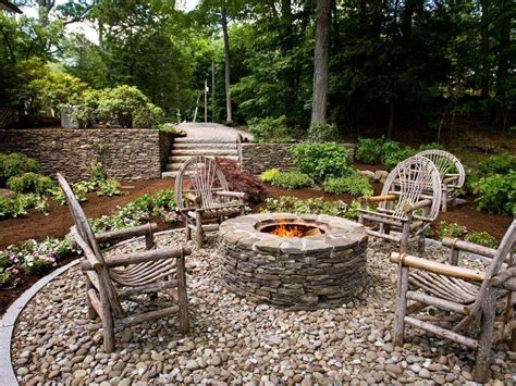 Wooden Seats Around A Stone Firepit Awesome Firepit Area Ideas For Your Outdoor Activities