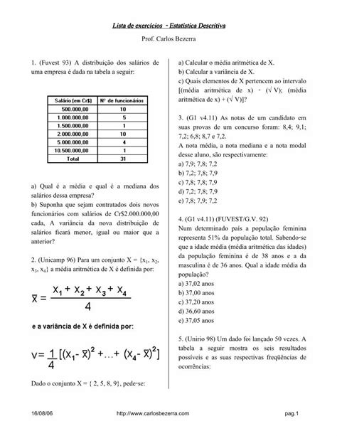 Pdf Lista De Exerc Cios Estat Stica Pdf Filelista De Exerc Cios