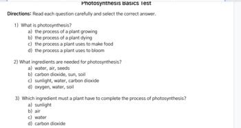 Photosynthesis Basics Assessment By Alexandkatie Tpt