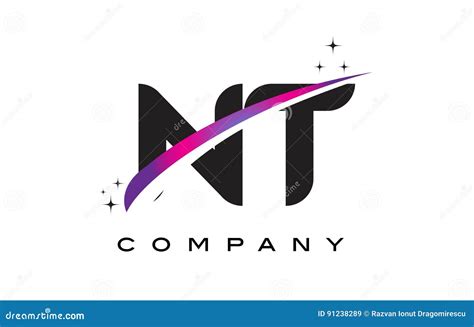 NT N T Black Letter Logo Design With Purple Magenta Swoosh Stock Vector