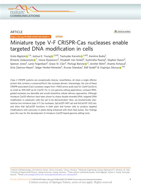 PDF Miniature Type V F CRISPR Cas Nucleases Enable Targeted DNA