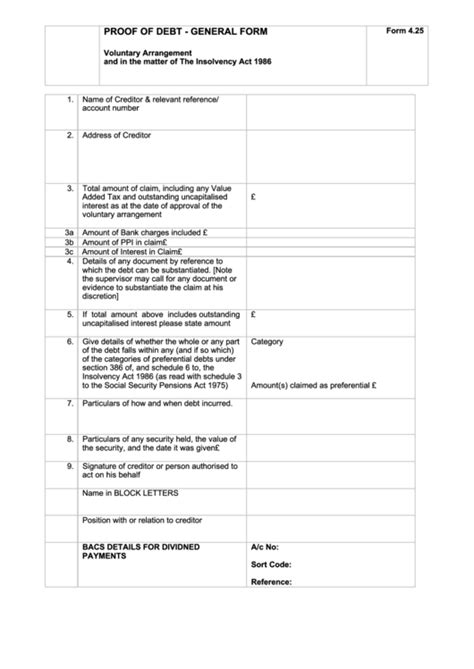 Form 425 Proof Of Debt General Form Printable Pdf Download