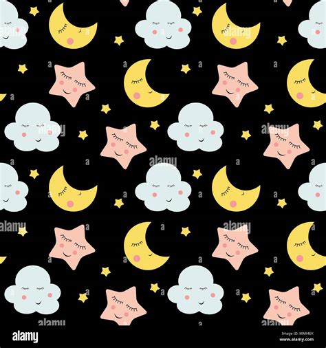 Cute Clouds Star And Moons Seamless Pattern Background Vector