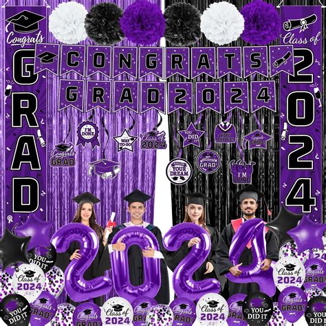 Purple Black 2024 Graduation Party Decorations We Are So Proud Of You Congrats Grad