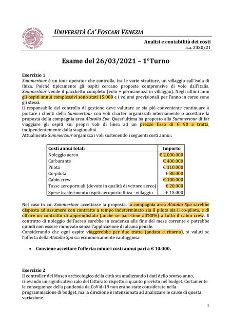 Esercizi Prova desame 1 UNIVERSITÀ CA FOSCARI VENEZIA Analisi e