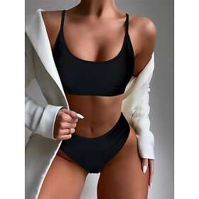 SHEIN Slätt Enkel Bikini Set Cheeky Svart Spaghetti Rem Från 99 kr