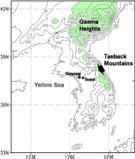 Geographic Map Of The Korean Peninsula With The Terrain Heights At A