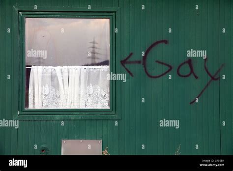 Gay Gay Graffiti On A Trailer A Former Trailer Herten North Rhine Westphalia Germany Europe