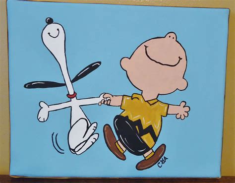 X Snoopy And Charlie Brown Dancing Picture Handpainted On Canvas