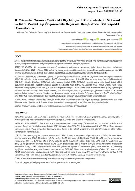 Pdf Lk Trimester Tarama Testindeki Biyokimyasal Parametrelerin