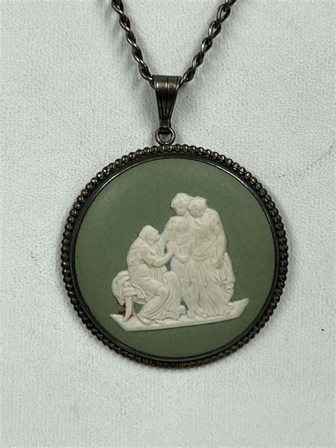 Vintage Wedgewood Green Jasperware And Silver Pendant Gem