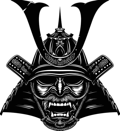 Ai Generated Silhouette Japanese Shogun Warrior Helmet Black Color Only