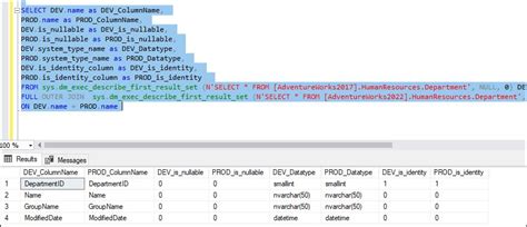 Script To Find The Structure Difference Between Tables In Sql Server