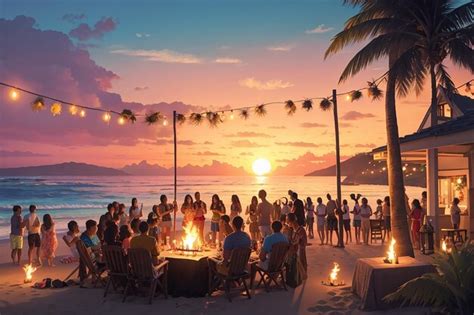 Premium AI Image | A tropical beach birthday party with tiki torches a ...