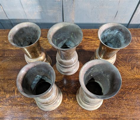 Set Of 5 Brass Church Flower Vases From Rochdale Convent