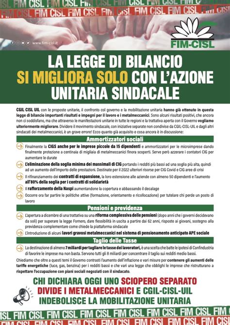 La Legge Di Bilancio Si Migliora Solo Con Lazione Unitaria Sindacale