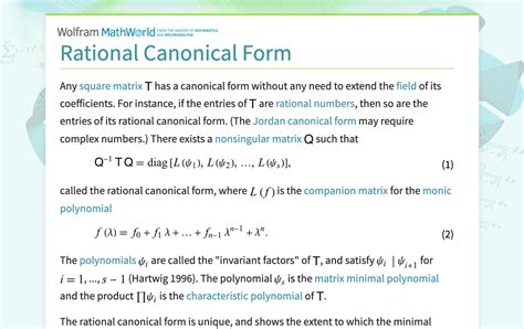 Rational Canonical Form -- from Wolfram MathWorld