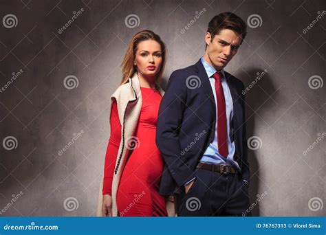 Blonde Woman Standing Behind Her Man Stock Image Image Of Couple Hair 76767313