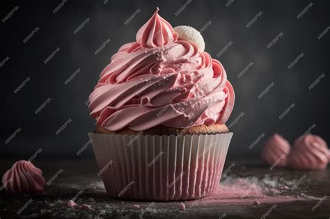 Premium Photo | Pink cupcake with pink frosting illustration images