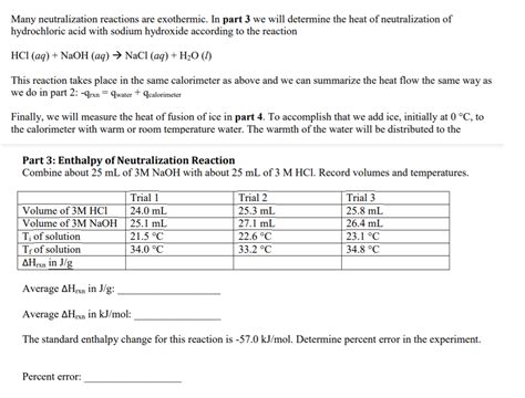 Solved Many neutralization reactions are exothermic. In part | Chegg.com