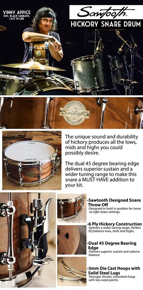 Autographed Vinny Appice Sawtooth Hickory Natural Wood 14 X 65 Snare