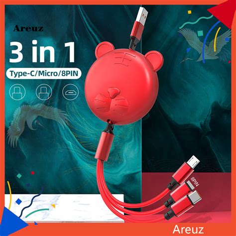 Are 3 In 1 สายชาร์จโทรศัพท์มือถือ Type C Micro Usb อเนกประสงค์ ยืดหดได้