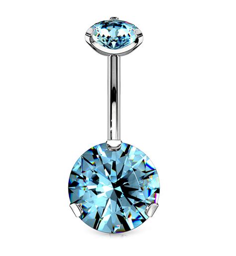 Color Cz Prong Internally Threaded Belly Button Ring