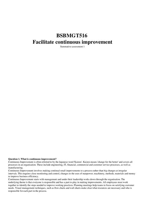 Solved Bsbmgt Facilitate Continuous Improvement Summative