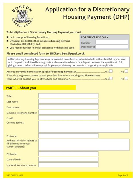 Fillable Online Application For Discretionary Housing Payments Fax