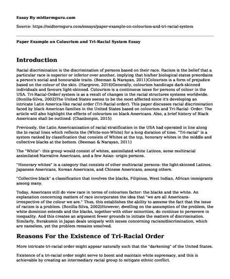 📗 Paper Example On Colourism And Tri Racial System Free Essay Term Paper Example Free Term