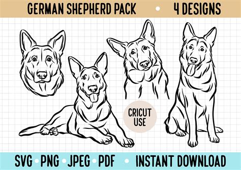 German Shepherd Outline Svg Cute Dog Line Art Vector Graphic Etsy