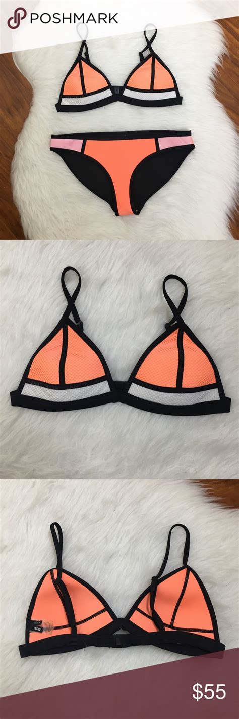 TRIANGL Neoprene Bright Coral Pink Bikini Set Med Pink Bikini Set