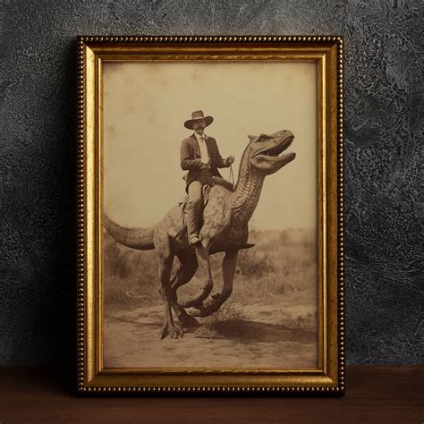 Dinosaur Cowboy Vintage Photography Art Poster Print Dark Academia Gothic Occult Poster