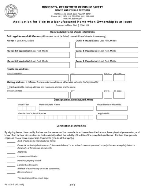 Fillable Online Dps Mn Dps Mn GovdivisionsdvsApplication For Title To A