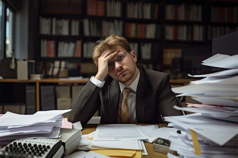 premium photo tired office worker sitting  workplace generative ai