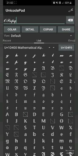 Código de letras Unicode Pad Video Font huruf Jenis huruf tulisan