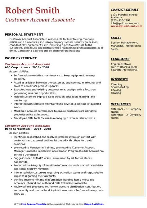 Customer Account Associate Resume Samples Qwikresume